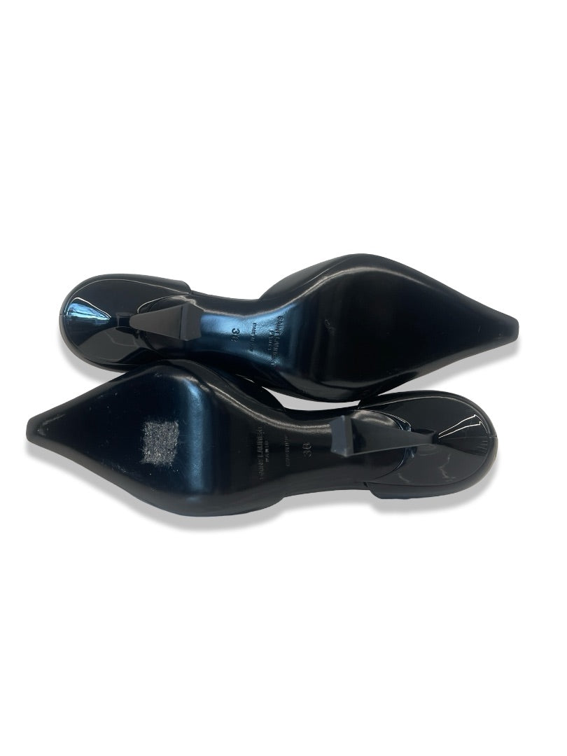 Saint Laurent Black D'Orsay Glossed Leather Pump. Size: 38