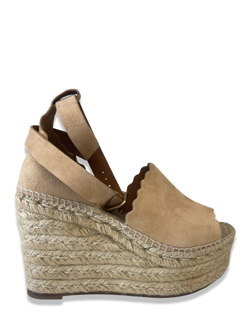 Chloe Nude Suede Wedge Heel. Size: 38