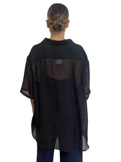 Silk Laundry Black Crinkle Silk Shirt. Size: XL