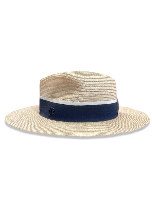 Maison Michel Beige/Blue Straw Fedora. Size: M