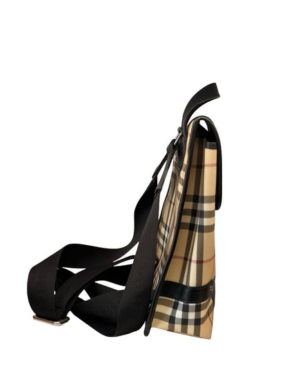 Burberry Neutrals Nova Check Canvas & Leather Buckle Flap Backpack.