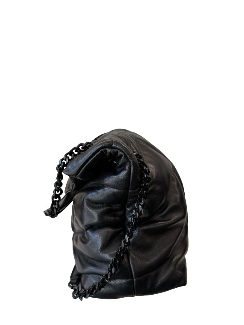 Saint Laurent Black Lambskin Medium Puffer Chain Bag.
