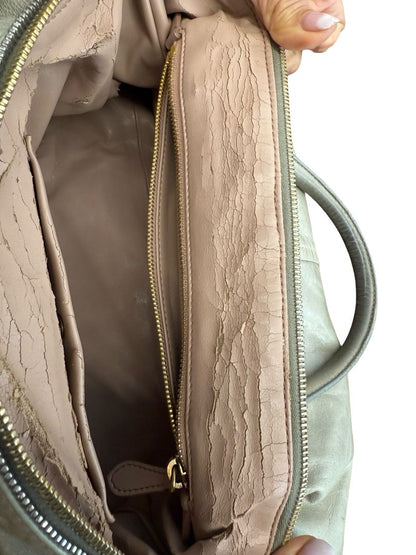 Prada Grey Vintage Leather Shoulder Tote Bag.