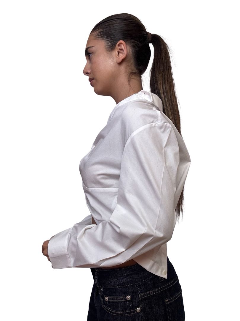 Dion Lee White Crop Buttoned Shirt. Size: 6