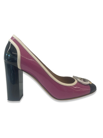 Salvatore Ferragamo Purple / Black Patent Block Heels. Size: 8.5