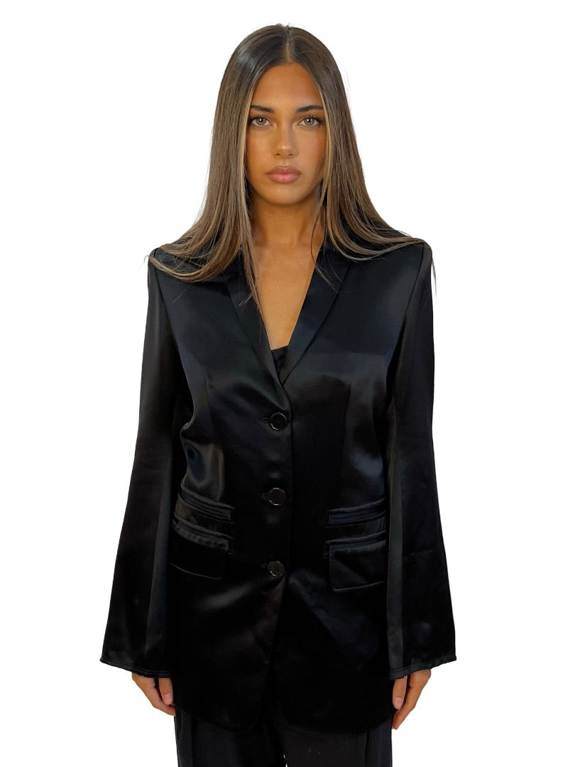 Malene Birger Black 'Porter' Satin Relaxed Blazer. Size: 34