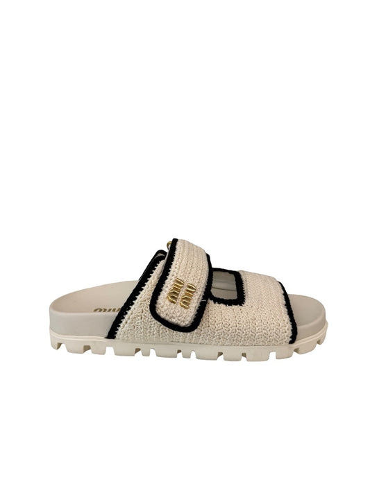 Miu Miu White Logo-Plaque Touch-Strap Sandals. Size: 37