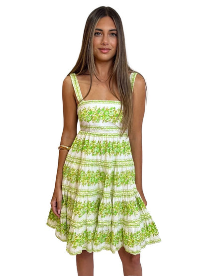 Alemais Green / White Jolene Sundress in Cotton Voile. Size: 6