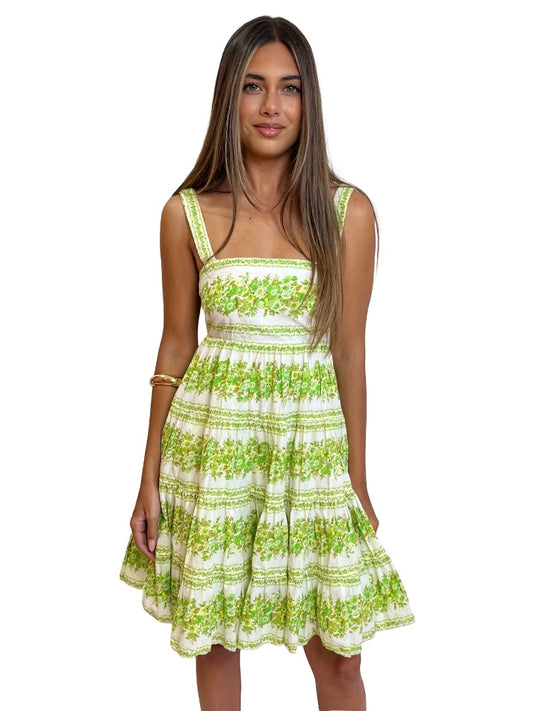 Alemais Green / White Jolene Sundress in Cotton Voile. Size: 6