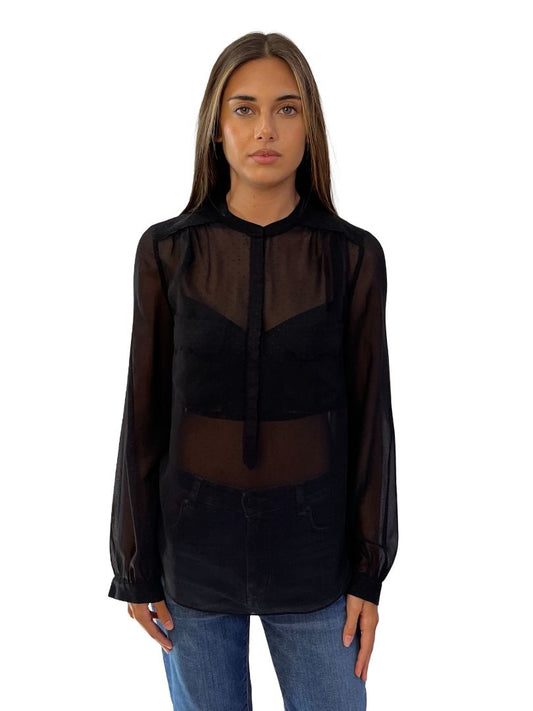 Zadig & Voltaire Deluxe Black Sheer Polkadot Shirt. Size: XS