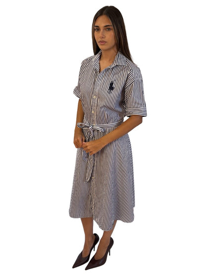Ralph Lauren Navy / White Striped Cotton Midi Shirt Dress. Size: 6