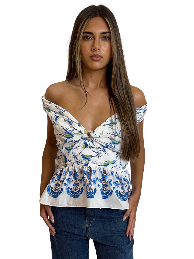 Peter Pilotto White / Blue Bird Print Sleeveless Top. Size: 12