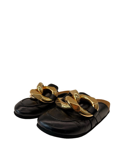 JW Anderson Black Leather Chain Mules. Size: 37