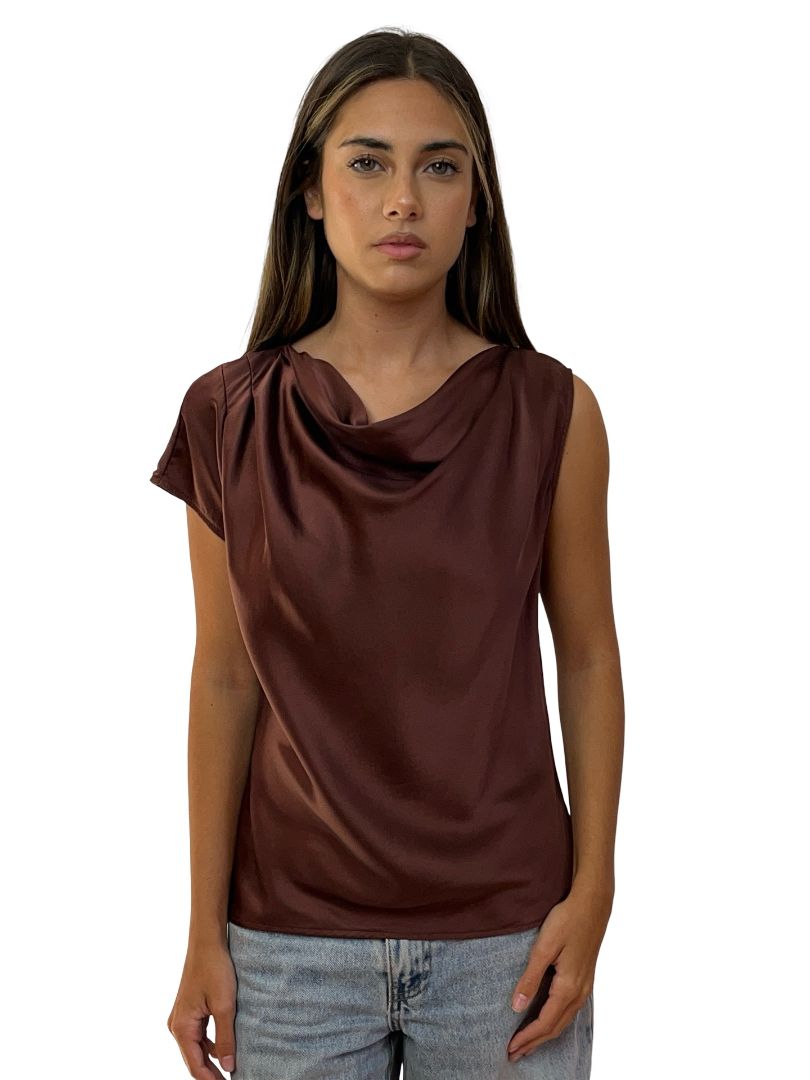 Husk Brown Silk Cowl Neck Top. Size: 10