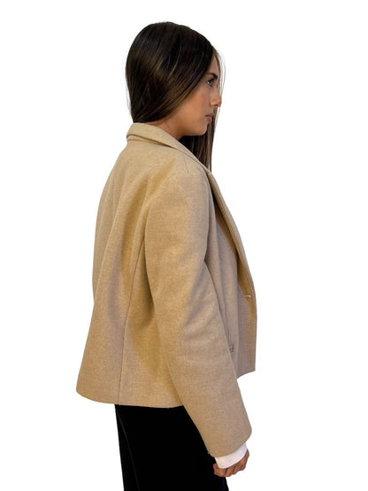 Karen Walker Tan Wool Blend Single Gold Button Blazer. Size: 12