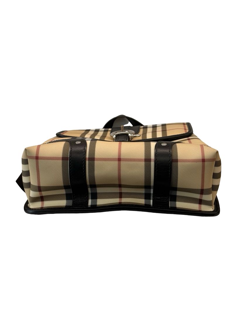 Burberry Neutrals Nova Check Canvas & Leather Buckle Flap Backpack.