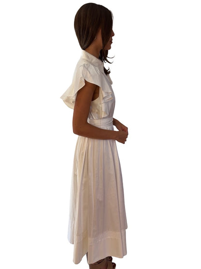 Aje White 'Kindred' Frill Sleeve Belted Midi Dress. Size: 12