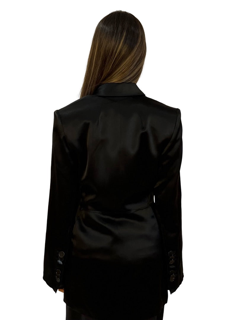 Malene Birger Black 'Porter' Satin Relaxed Blazer. Size: 34