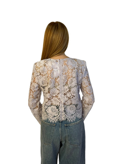 Self Portrait Lilac Floral Lace Fluted Sleeve Top. Size: 8