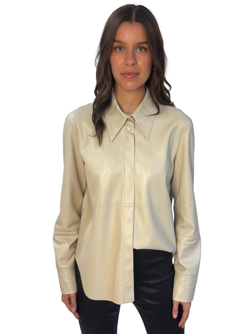 Nanushka Neutral Faux Leather Shirt. Size: M