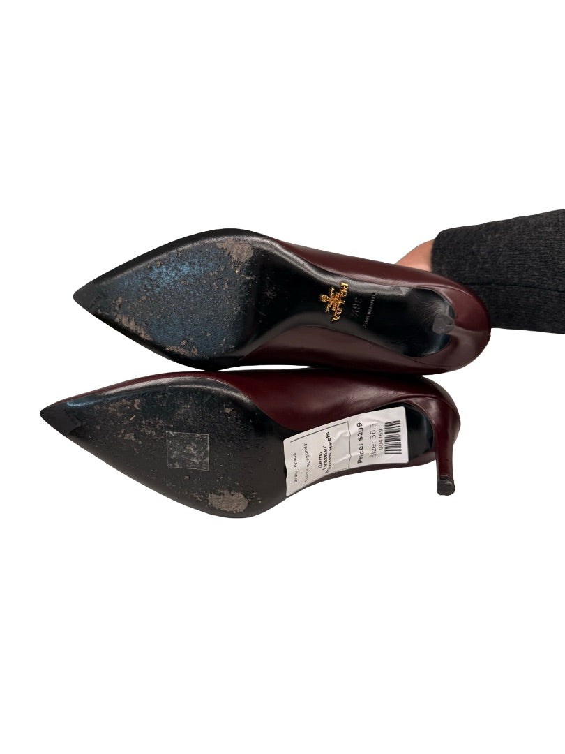 Prada Burgundy Leather Pointed Court Heels. Size: 36.5