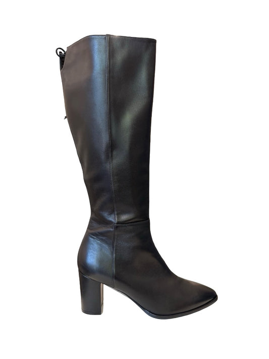 Stuart Weitzman Black Leather Knee High Boots W Back Tie. Size: 39