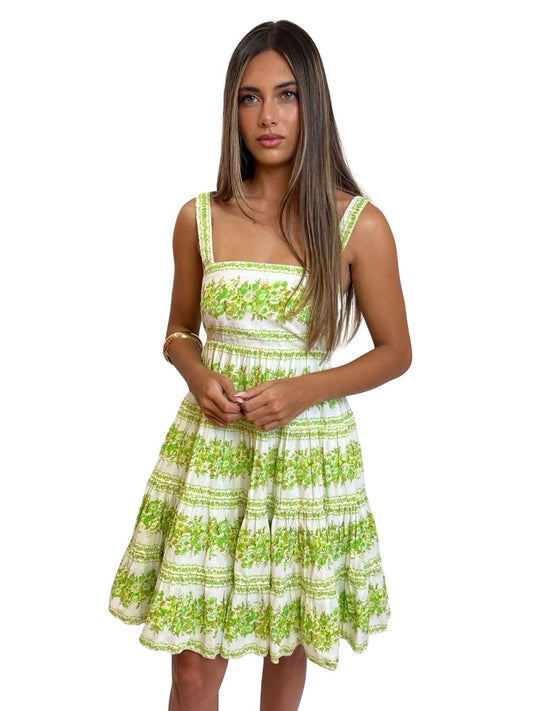 Alemais Green / White Jolene Sundress in Cotton Voile. Size: 6