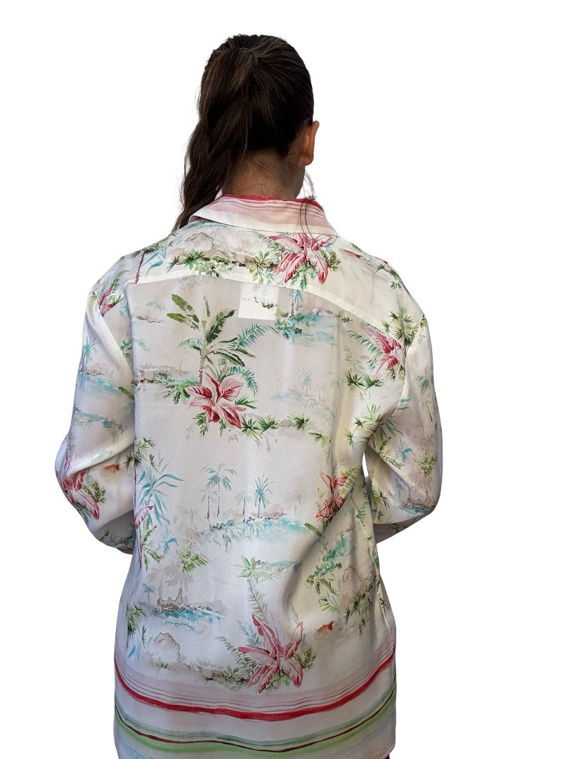 True Royal Multi-Colour Palm Tree Tricolour Print Shirt. Size: 40
