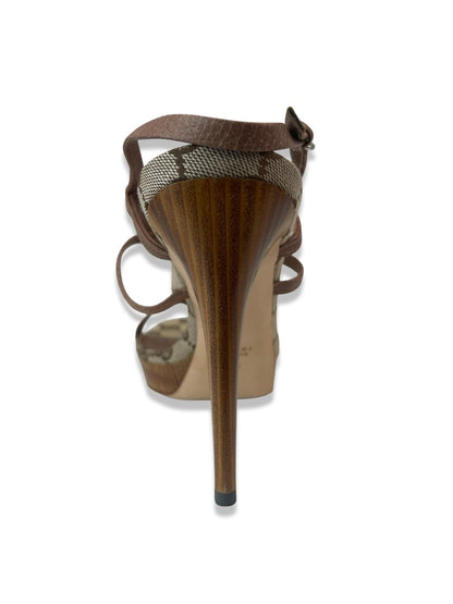 Gucci Brown Platform Strap Monogram Heel. Size: 40