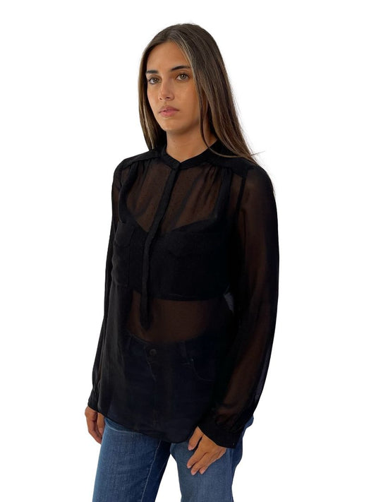 Zadig & Voltaire Deluxe Black Sheer Polkadot Shirt. Size: XS