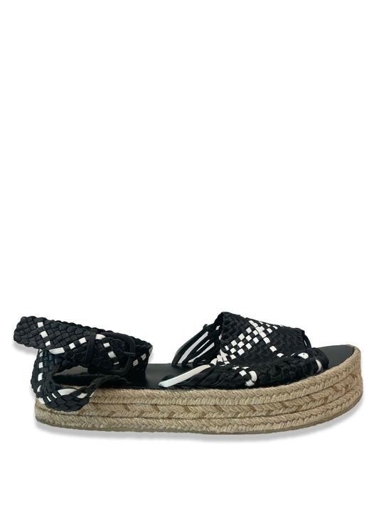 Zimmermann Black Woven Leather Ankle Strap Sandal. Size: 40