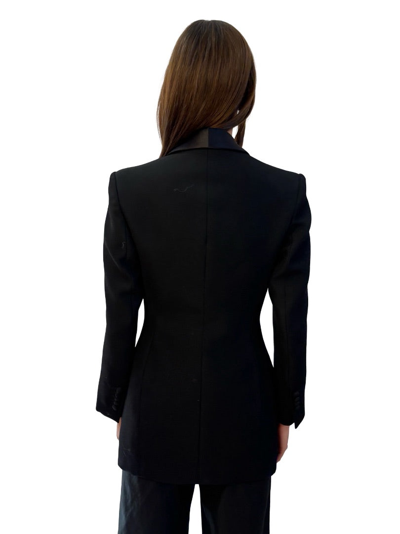 Wardrobe NYC Black Satin Lapel Blazer. Size: XS
