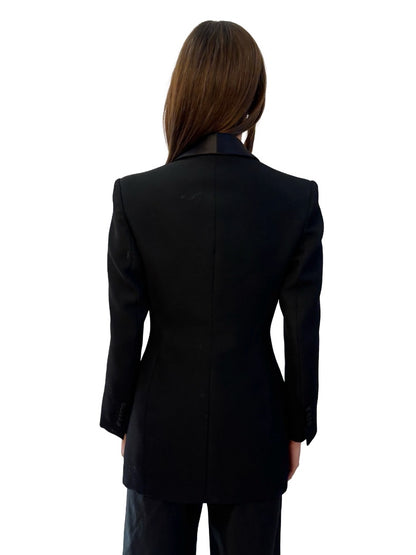 Wardrobe NYC Black Satin Lapel Blazer. Size: XS