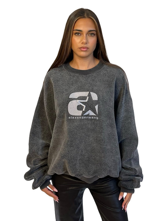 Alexander Wang Grey Fleece Logo Sweater. Size: S