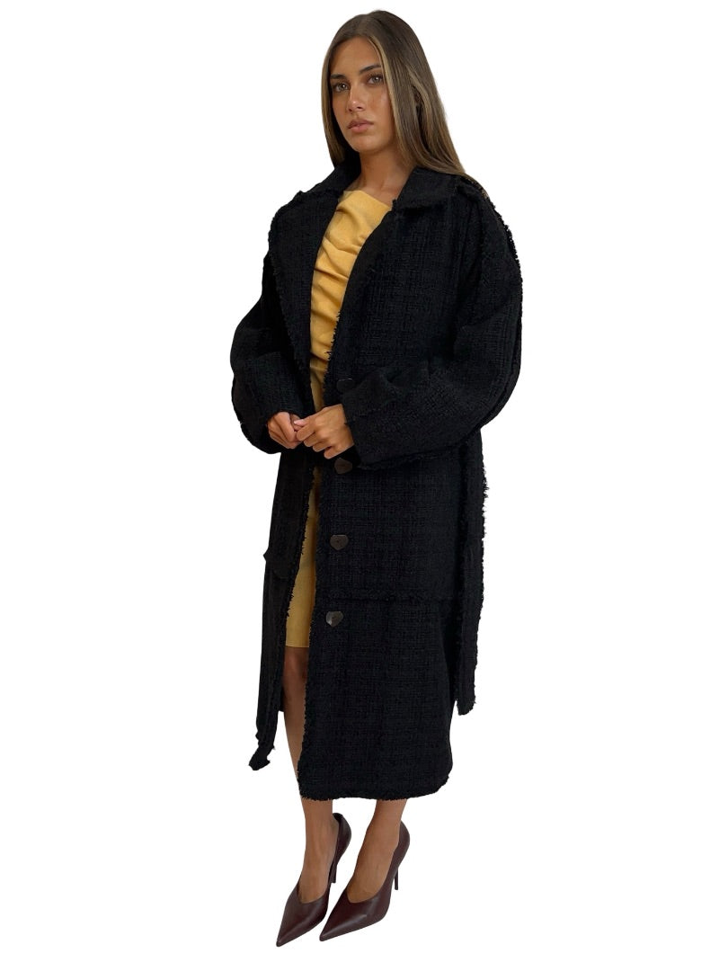 Aje Black Tweed Wool Blend Distressed Coat. Size: 4 AU