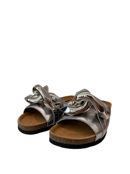 JW Anderson Silver Metallic Chain Slides. Size: 37