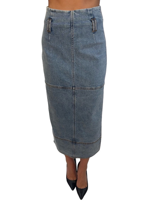 Aje Light Wash Side Split Denim Skirt. Size: 6