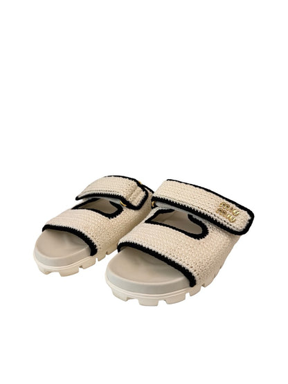 Miu Miu White Logo-Plaque Touch-Strap Sandals. Size: 37
