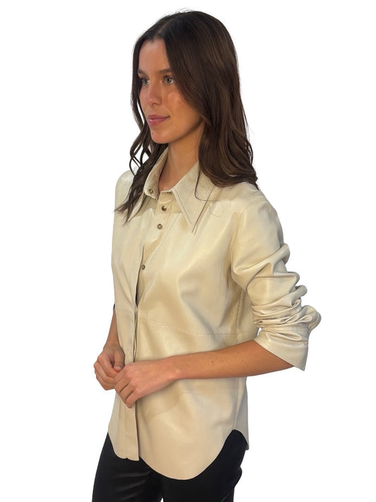Nanushka Neutral Faux Leather Shirt. Size: M
