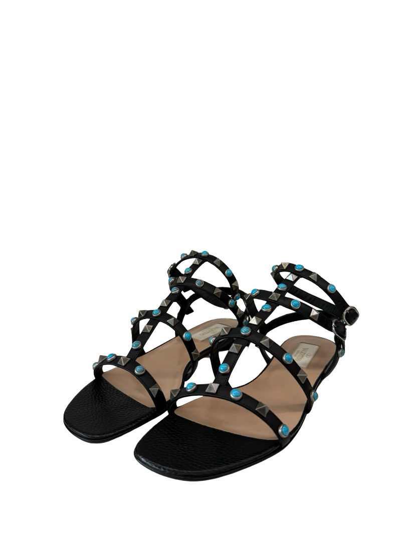 Valentino Black Gladiator Rockstud Sandal. Size: 37