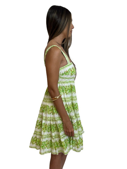 Alemais Green / White Jolene Sundress in Cotton Voile. Size: 6