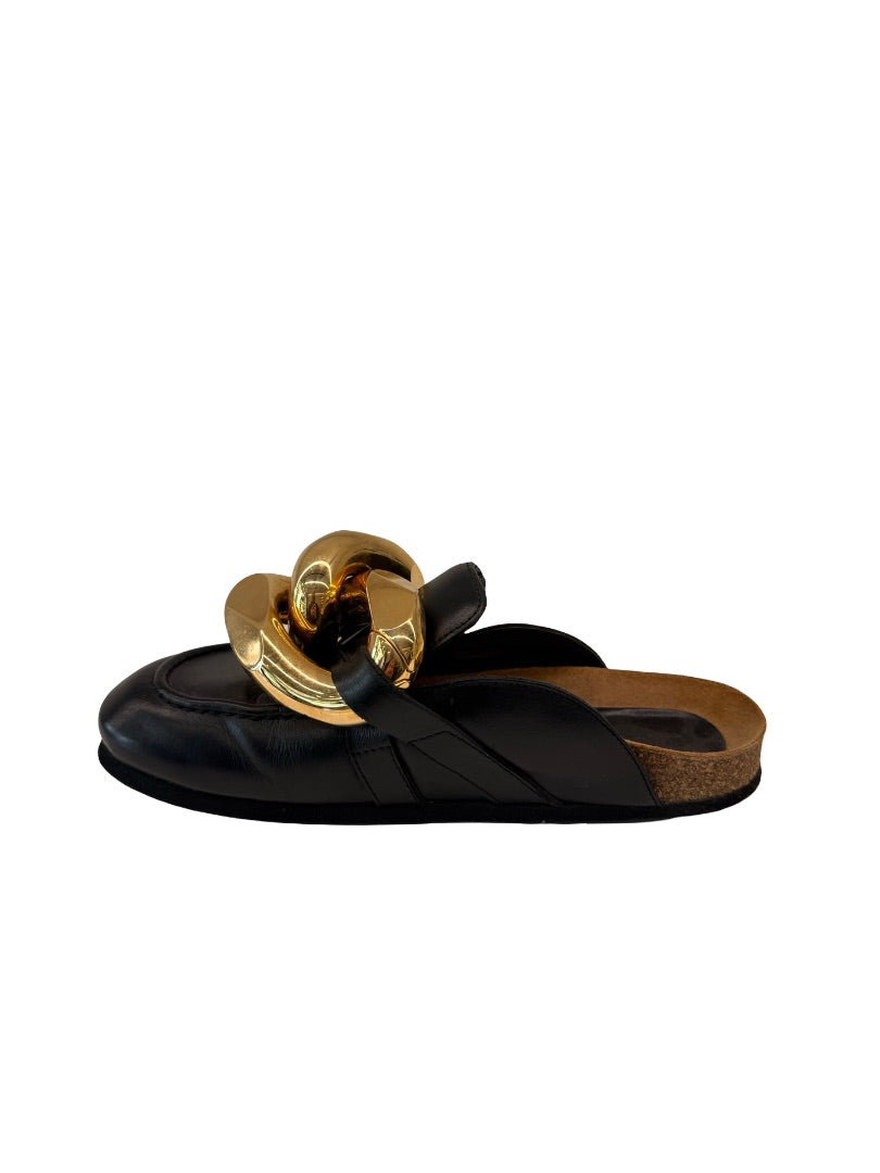 JW Anderson Black Leather Chain Mules. Size: 37