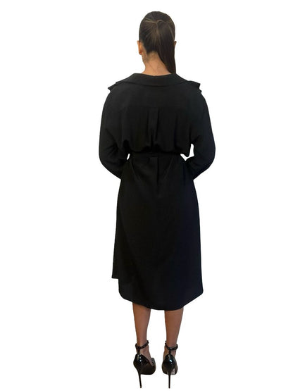 Scanlan Theodore Black Long Sleeve Button Up Dress w/ Frill Collar. Size: 12