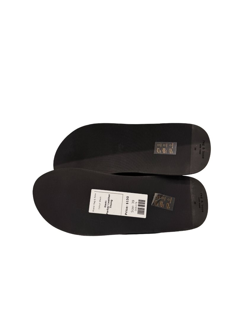 Rag & Bone Black Parker Leather Thong. Size: 39