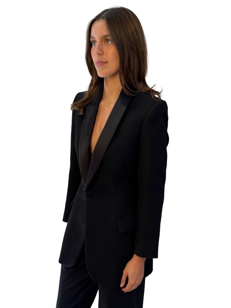 Wardrobe NYC Black Satin Lapel Blazer. Size: XS