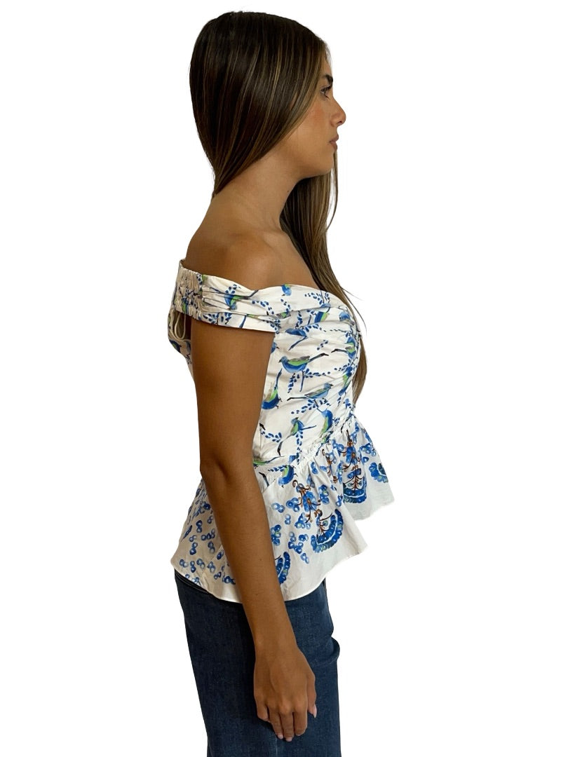 Peter Pilotto White / Blue Bird Print Sleeveless Top. Size: 12