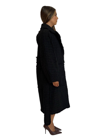 Aje Black Tweed Wool Blend Distressed Coat. Size: 4 AU