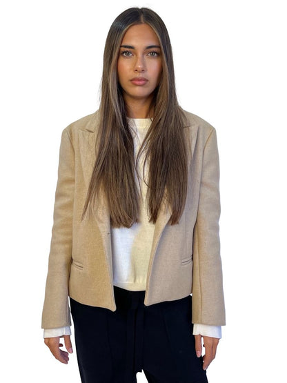 Karen Walker Tan Wool Blend Single Gold Button Blazer. Size: 12