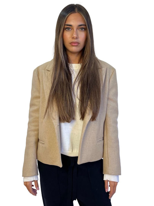 Karen Walker Tan Wool Blend Single Gold Button Blazer. Size: 12