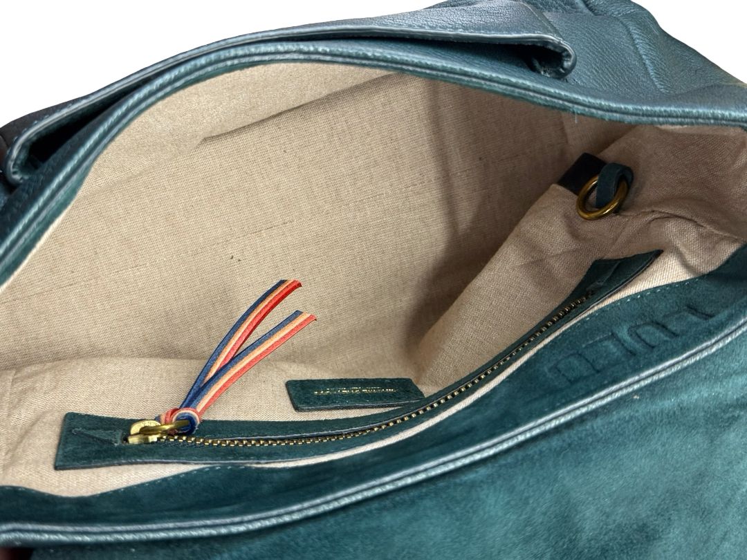 Jerome Dreyfuss Dark Green Lulu Leather Crossbody Bag.
